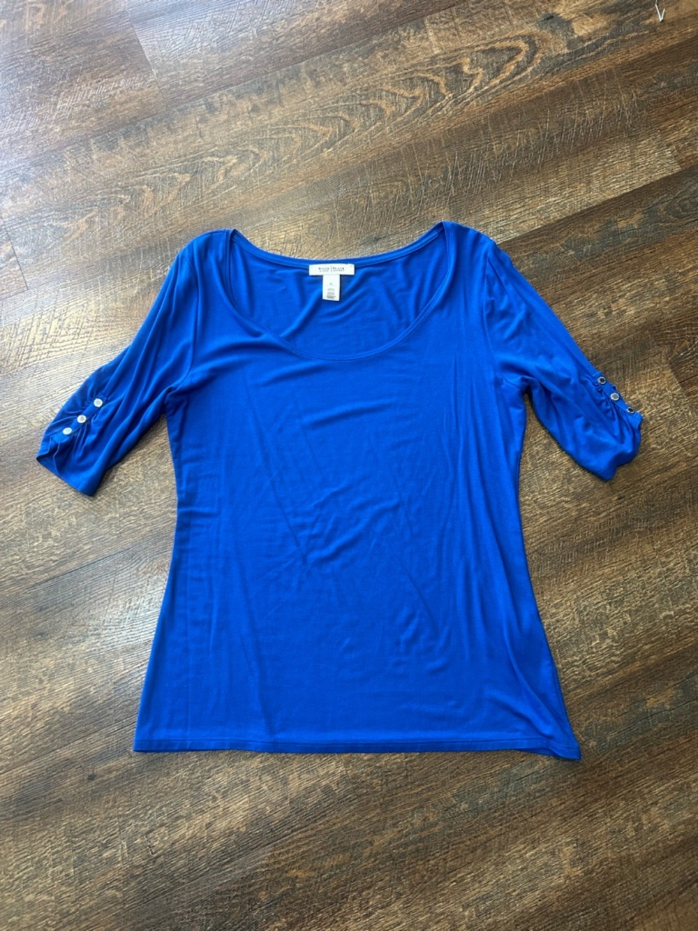 White House Black Market Royal Blue Scoop Neck Roll-Tab Sleeve Top